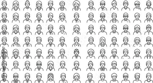 Εκτύπωση καμβά Human face linear icons collection with various distinct hairstyles corporate em