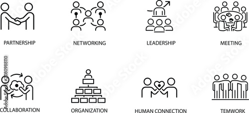 Business Partnership and Teamwork Line Icon Set for Corporate Communication
