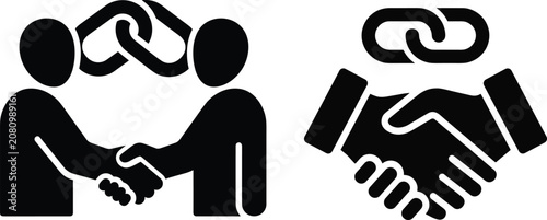 Handshake Partnership Silhouette Icons for Business Agreement Trust Collaboration and Networking