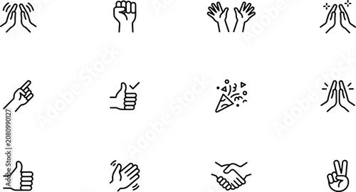 Modern Hand Gesture Line Icons Set for Communication and Interaction