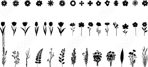 Wildflower and Botanical Plant Silhouette Vector Collection for Floral Design