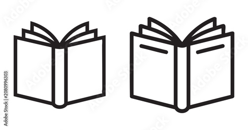 Obraz na plátně Open book outline symbols showing inner pages for reading applications and literacy awareness icons