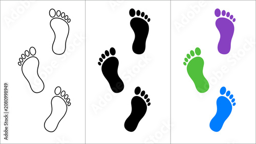 Collection of diverse footprint icons representing different styles and colors