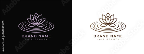 Lotus flower floating on water ripples logo for spa and beauty salon with wellness meditation minimalist branding template
