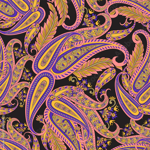 8012Asian Vintage floral background. Damask paisley seamless vector pattern-01