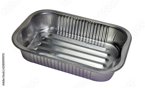 aluminum food tray, empty disposable baking pan isolated on transparent background, png