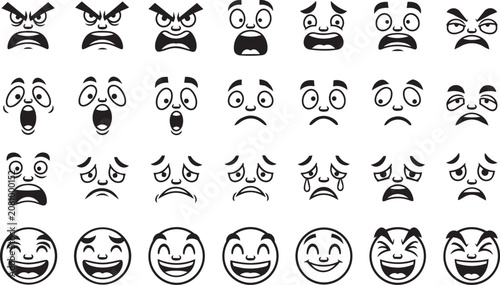 Obraz na plátně Diverse cartoon faces expressing emotions in a grid format