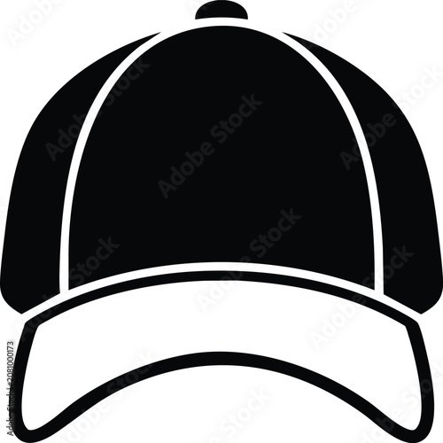 Εκτύπωση καμβά Black and white of a baseball cap, front view silhouette headwear