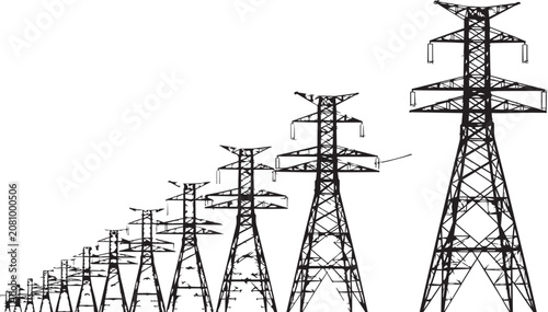 Cuadro en lienzo Electric pylons arranged in size progression against a white background