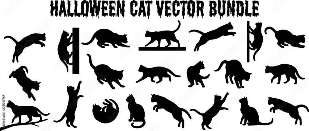 Fototapeta premium Halloween bundle set black cat vector illustrations for spooky designs