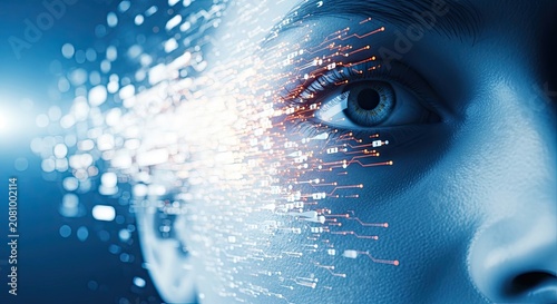 Human eye integrated with digital circuitry and data stream concept