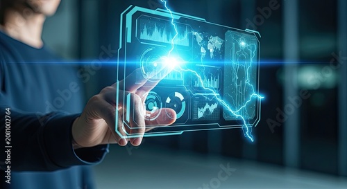 Data analysis visualization with holographic interface and global network connections