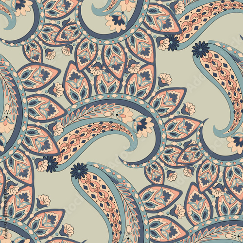 Vector seamless paisley pattern. Vintage flowers background. Decorative ornament backdrop for fabric, textile, wrapping paper, card, invitation, wallpaper, web design