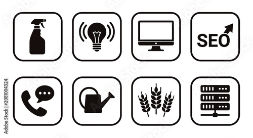 Collection Of Flat Black Icons On White Backgrounds