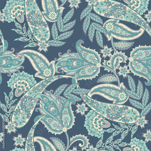 Damask Paisley seamless vector pattern for fabric design. Vintage textile background