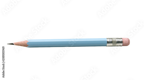 Fotografía Light blue hexagonal pencil with pink eraser and silver ferrule, isolated on tra