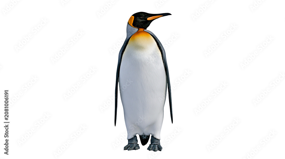 Fototapeta premium King penguin with black orange and white plumage, isolated on transparent background
