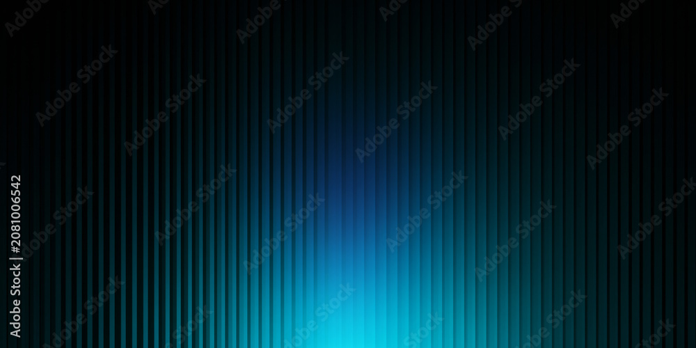 Obraz premium Dark vertical abstract background with 3D pleated stripes and glowing neon blue light gradient