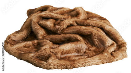 Photography Plush brown faux fur throw blanket soft and cozy texture, isolated on transparen