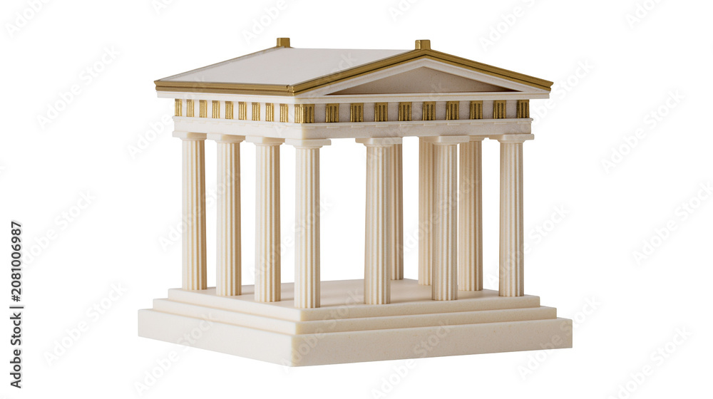 Obraz premium Miniature ancient Greek temple model with Doric columns, isolated on transparent background