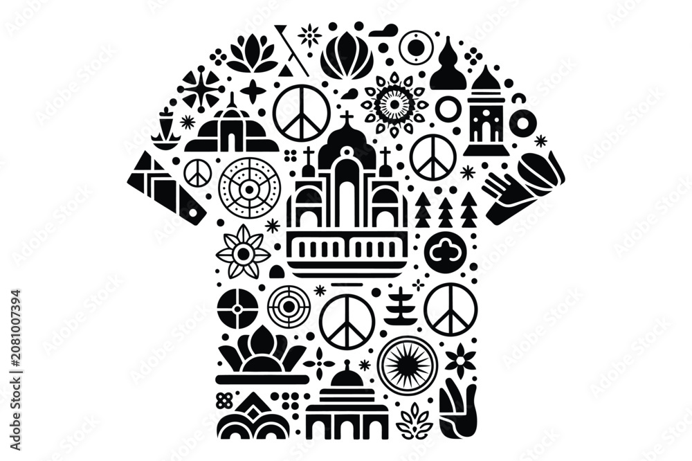 Obraz premium T-shirt graphic illustration with religious and cultural symbols and monuments