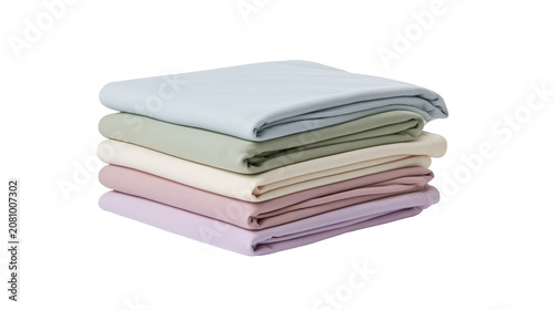 Canvastavla Stack of folded pastel colored fabric sheets, isolated on transparent background