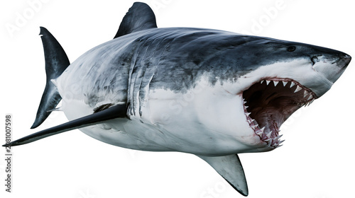 Tableau sur toile Great white shark with open mouth and sharp teeth, isolated on transparent backg