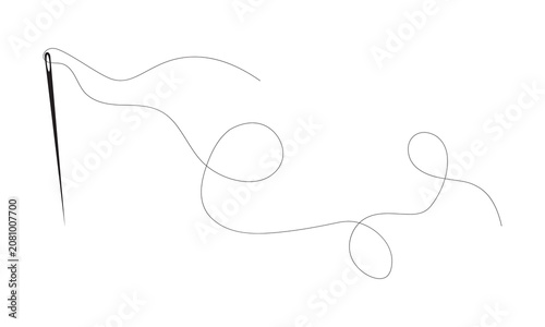 Sewing needle and thread logo, hand drawn sewing decoration design, cartoon tailor supplies element