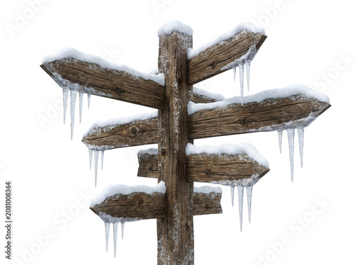 Weathered wooden signpost with multiple arms pointing directions isolated on a transparent background