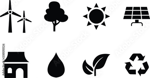 Eco friendly icons for sustainable living and renewable energy