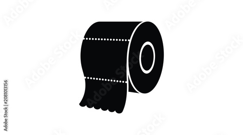 Toilet paper roll black silhouette on white background