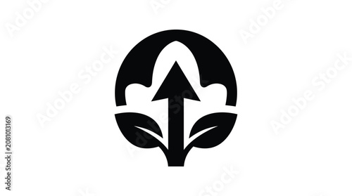 Plant with upward arrow black and white silhouette