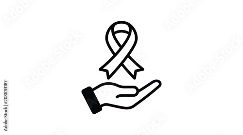 Hand Holding Ribbon Silhouette A Black And White Vector Illustration