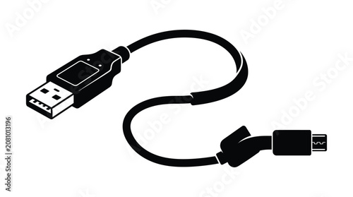 Usb Cable Silhouette In Black And White Minimalist Design Silhouette