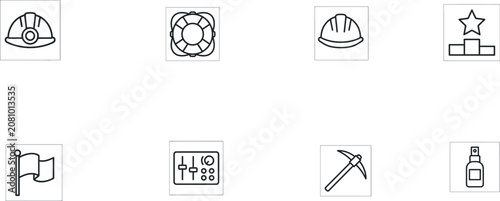 Collection of industrial and safety icons in simple line art style