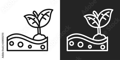 Soil Growth Icon In Black And White Line Style