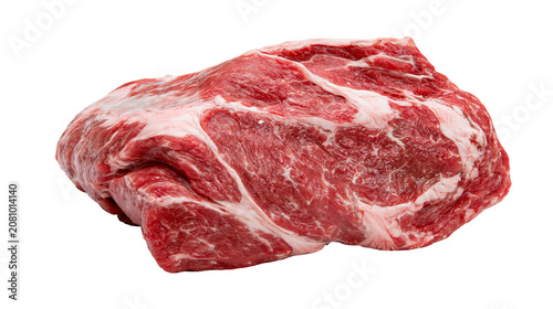 Obraz na plátně Raw marbled beef chuck roast with white fat marbling, isolated on transparent ba