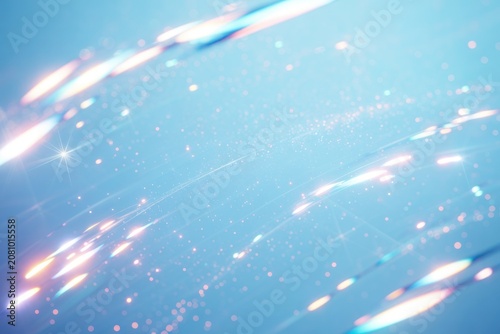 Sparkling Light Trails on Blue Background with Glittering Effects and Shining Streaks