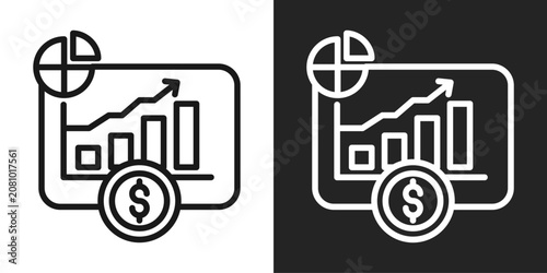 Revenue Analysis Icon In Black And White Line Style