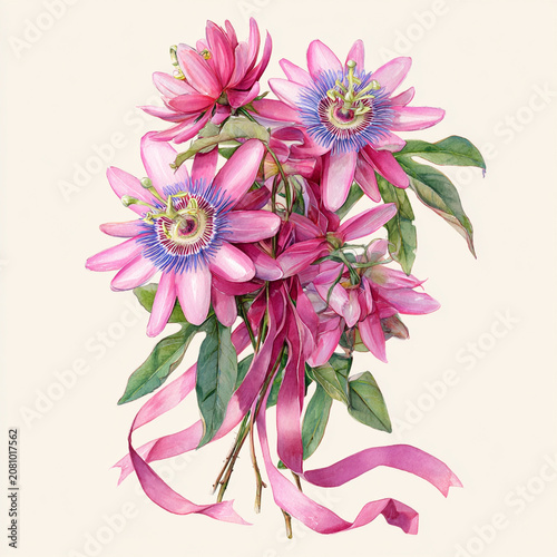 Vibrant Passionflower Bouquet Illustration generative ai