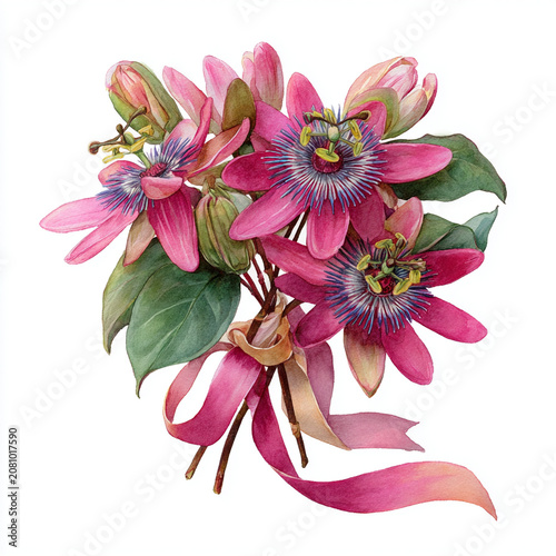 Vibrant Passionflower Bouquet Illustration generative ai