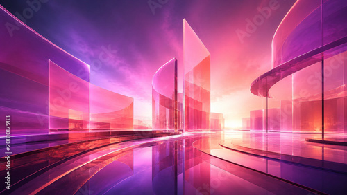 Architecture futuriste abstraite rose corail et violet