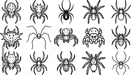 Foto Spider collection diverse arachnid line art illustrations for halloween and ento
