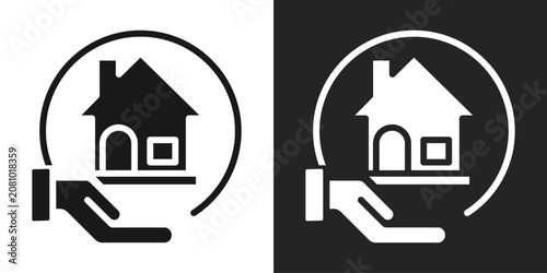 Home Protection Icon In Black And White Glyph Style