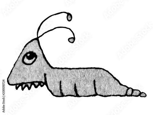 Black and white cute alien isolated hand drawn illustration