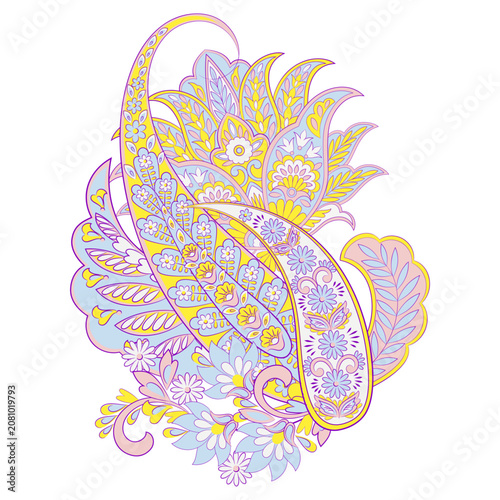 Paisley vector isolated pattern. Damask floral illustration in batik style