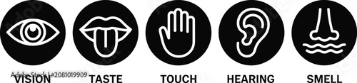 Quadro su tela Human senses icon set, eye, ear, nose, lips, hand icons, sensory perception, ana