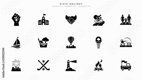 Фотография Minimalist black and white icon set showcasing community activities and civic ho