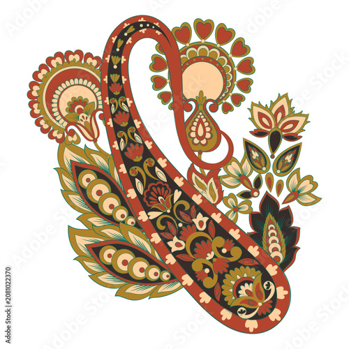 Floral isolated pattern with paisley ornament. Ornate floral decor. Vector illustration
