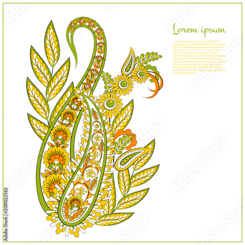 Paisley vector isolated pattern. Damask floral illustration in batik style